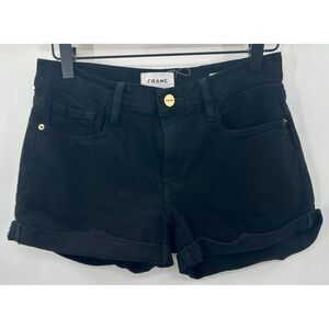 FRAME DENIM Women's Le Cutoff Black Stretch Shorts Raw Hem Pockets Size 24